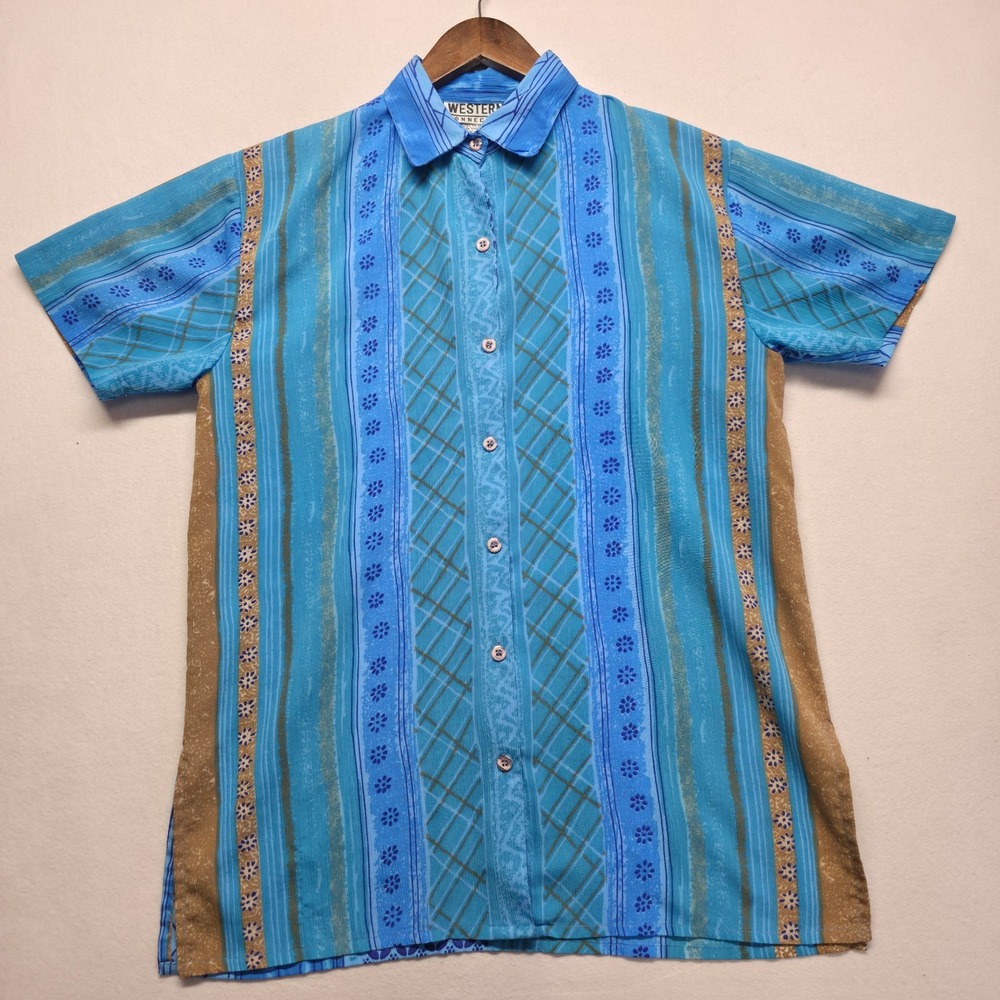 Western Connection Men's Blue Short Sleeve Button Up Shirt Size Medium